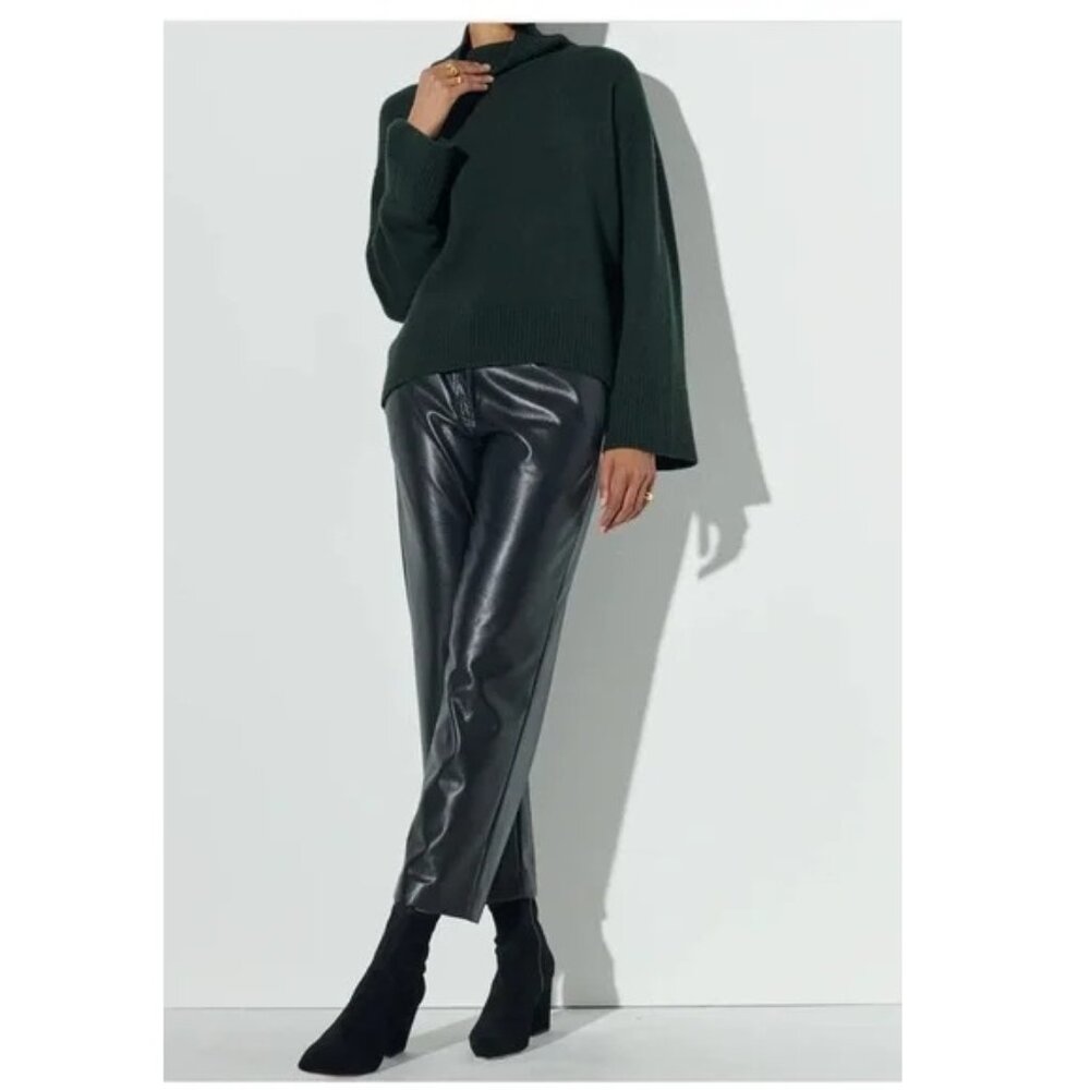 The Reset R Label Slouchy Vegan Leather Trousers Wide Leg Pants Black Large